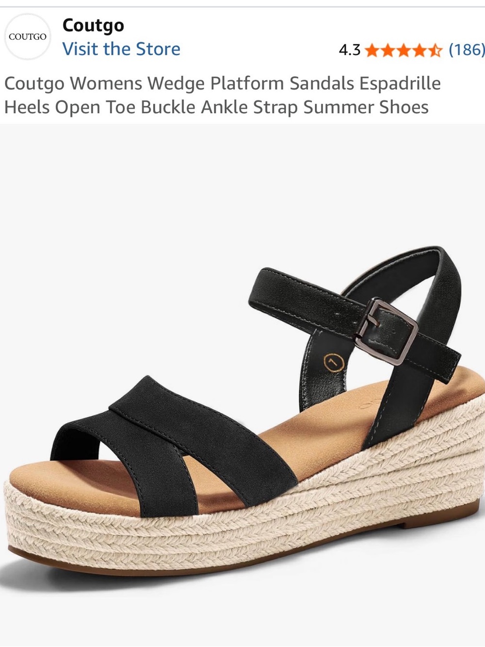 Coutgo Women's Black Espadrille Wedge Sandals with Ankle Strap